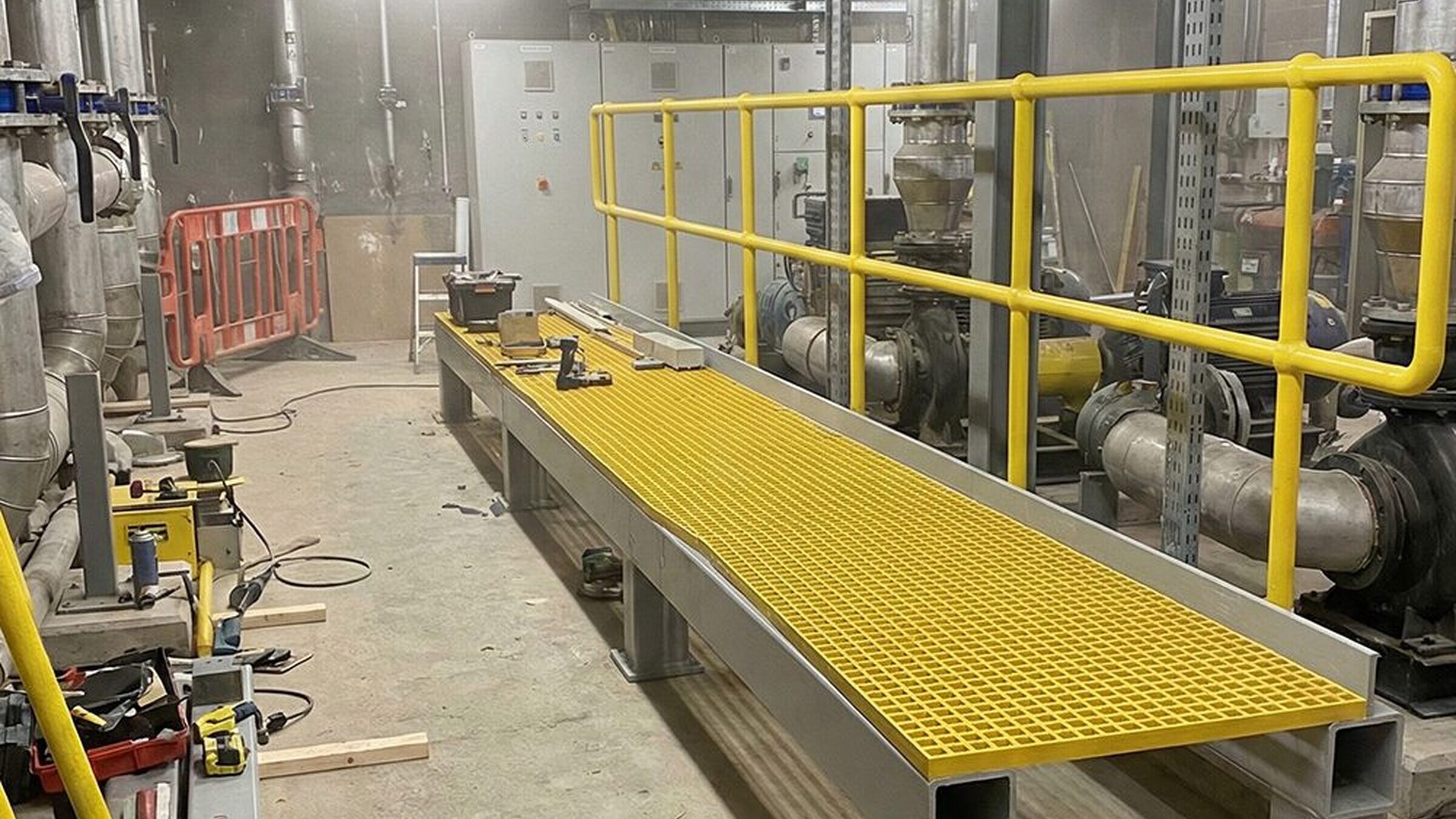 Partially manufactured GRP riser walkway in the UIS factory